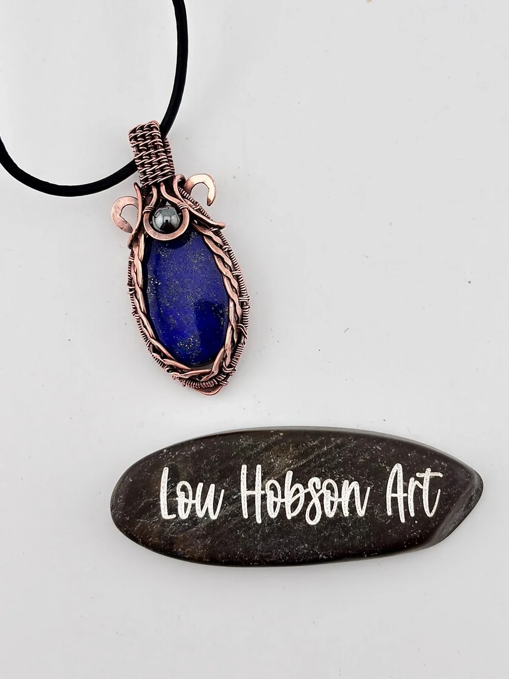 HANDMADE Lapis Lazuli Hematite Copper Wire Wrapped Masculine Pendant Necklace